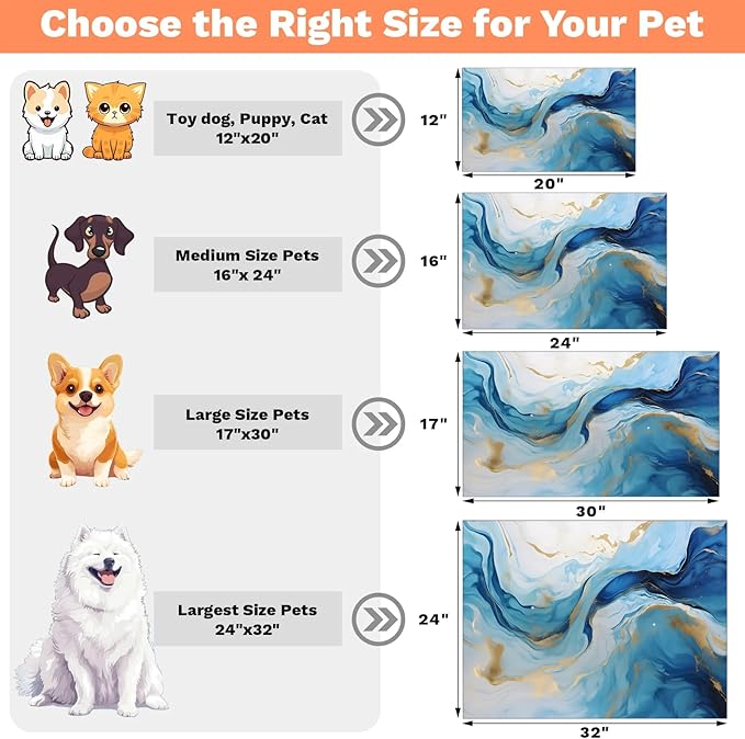 Blue Marble Dog Food Mat for Floors Absorbent, Quick Dry Water Dispenser Mat for Food, Water, Pet Supplies 16" x 24", Abstract