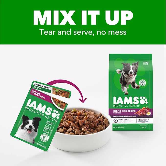IAMS Proactive Health Adult Wet Dog Food Variety Pack, 3.5 oz. Pouch, (18 Count)
