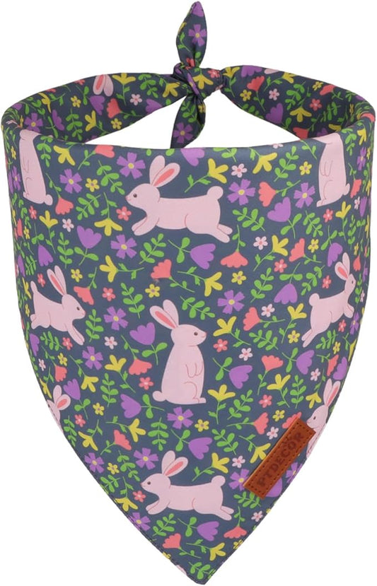 PTDECOR Easter Dog Bandana, Rabbit Floral Dog Scarf, Premium Durable Fabric, Black Easter Bandanas for Small Dogs Pets (Small)