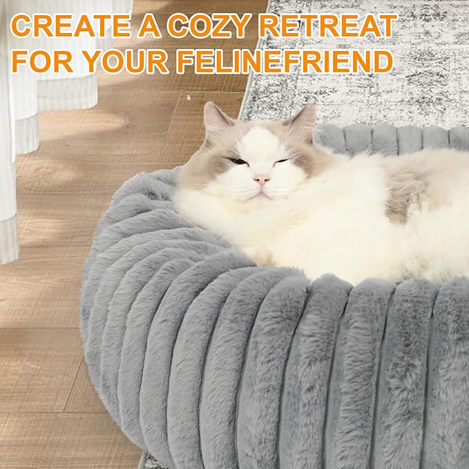 Washable Large Dog Bed,Calming Anti Anxiety Round Donut Dog Bed,Fluffy Puppy Beds for Small Dogs,Cute Kitten Cat Beds for Indoor Cats,Anti-Slip Comfort Pet Beds for Large Size(Grey,XL)