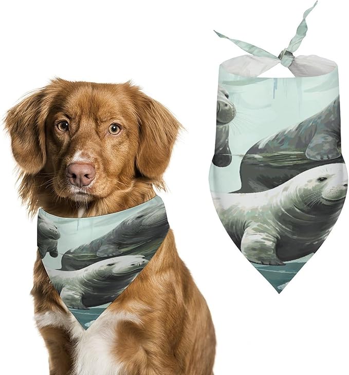 Dog Bandana Spring Pet Scarf Adjustable Triangle Rabbits Manatees Printing Dog Bib Washable Polyester Puppy Bandana for Small Medium Large Dogs Cat Birthday Party Supplies