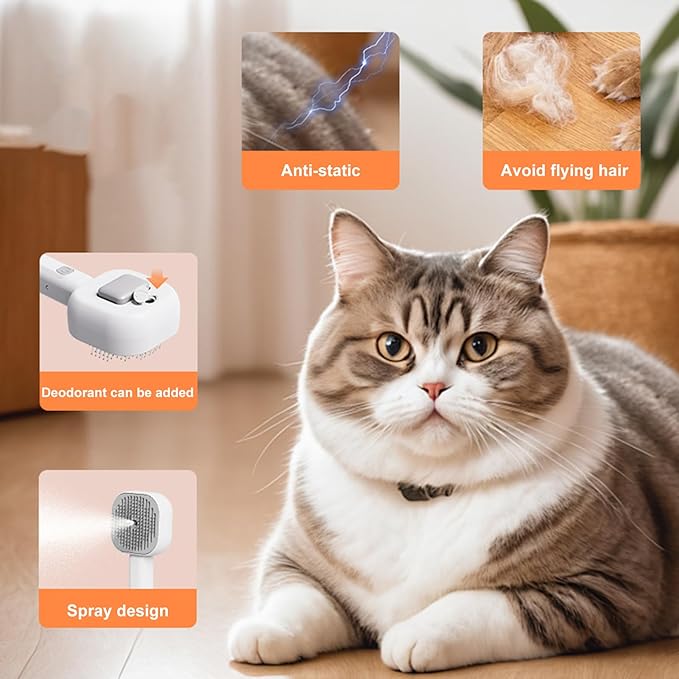 Cat Steaming Brush - Multifunctional Gentle Detangling, Non Irritating Hair, Water Spray Grooming Tool, Pet Care Accessory | Long Short Coat Dogs Puppy for Long Short Coat Dogs Puppy