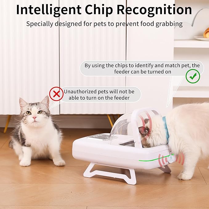 Automatic Cat Feeder with RFID Collar Sensor, Recognize 134.2kHz 15 Digits Pet Chip ID, Obese Cat, Anti Food Grabing for Both Wet Dry Food and Health Management