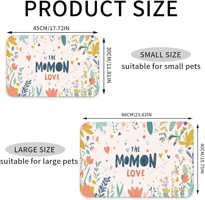 Dog Food Mats for Floors Happy Mother's Day Floral Gift for Mom He Absorbent Pet Cat Food Mat Quick Dry Dog Bowl Mats Water Pet Supplies 18X12In
