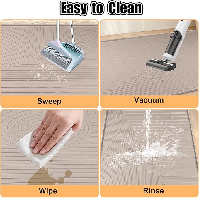 Silicone Cat Litter Mat, 50" x 36" Extra Large Litter Trapping Mat for Litter Box, Leak-Proof, Non-Slip, Kitty Litter Mats with Soft Texture for Floor, Keeping The Floor Clean (Khaki)