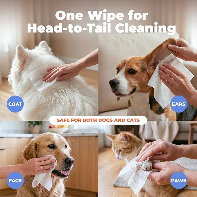 Best Pet Supplies 8" x 9" Large Unscented Dog Wipes - Cleaning and Deodorizing for Paws and Coat - Gentle Formula with Oatmeal Vitamin E for Puppies and Cats - 400 Count