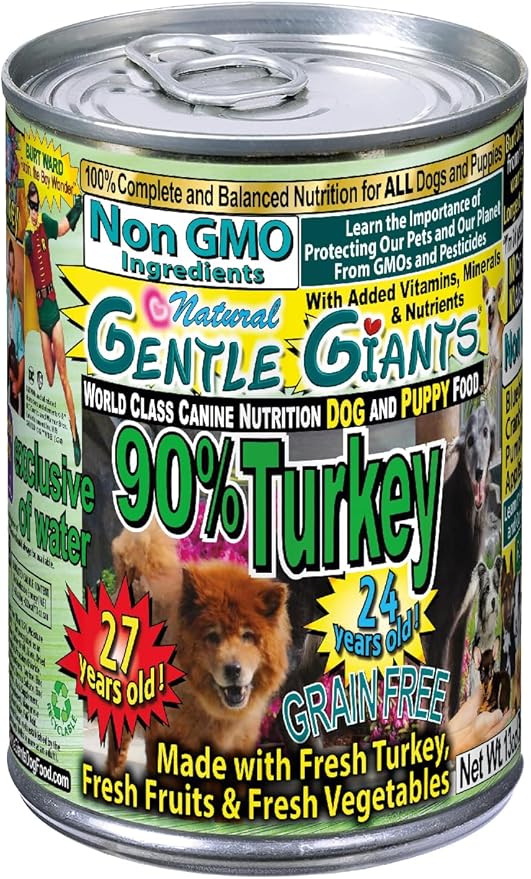 Gentle Giants All Natural Dog Food, 12 Pack - Canned Turkey Wet Dog Food with Grain-Free, Non GMO Ingredients - World Class Canine Cuisine - Complete Nutrition For Small, Medium, Large and Giant Dogs