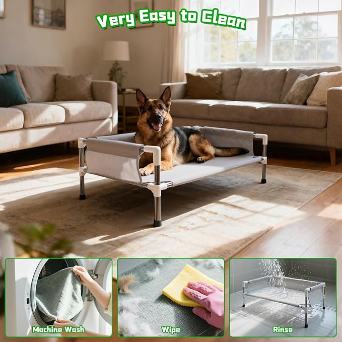 Makerfire Elevated Dog Bed, Raised Dog Sofa Bed for Medium Dogs, Detachable Cooling Indoor/Outdoor Pet Cot with Non-Slip Feet, Polyester Cotton (33''L x 20.5''W x 11.6''H)
