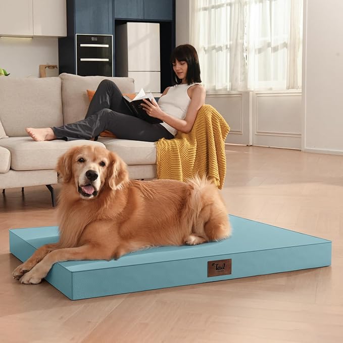 Outdoor Orthopedic Dog Bed, Waterproof Dog Bed for Large Dogs 36x27 Inch, Egg Crate Foam Pet Mat with Washable Removable Oxford Cooling Cover, Light Blue