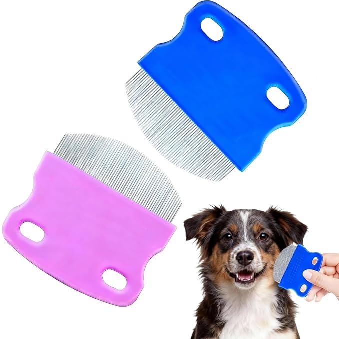 2 Pack Pet Tear Stain Remover Comb - Stainless Steel Gentle Round-Head Grooming Tool for Cats & Dogs, Removes Fleas, Lice, Dirt & Debris from Eye Area
