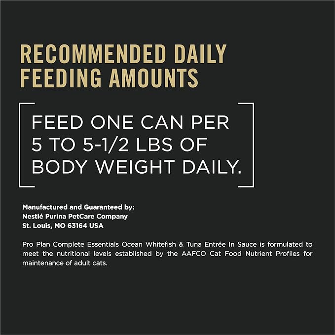 Purina Pro Plan Gravy, High Protein Wet Cat Food, Complete Essentials Ocean Whitefish and Tuna Entree in Sauce - (Pack of 24) 5.5 oz. Cans