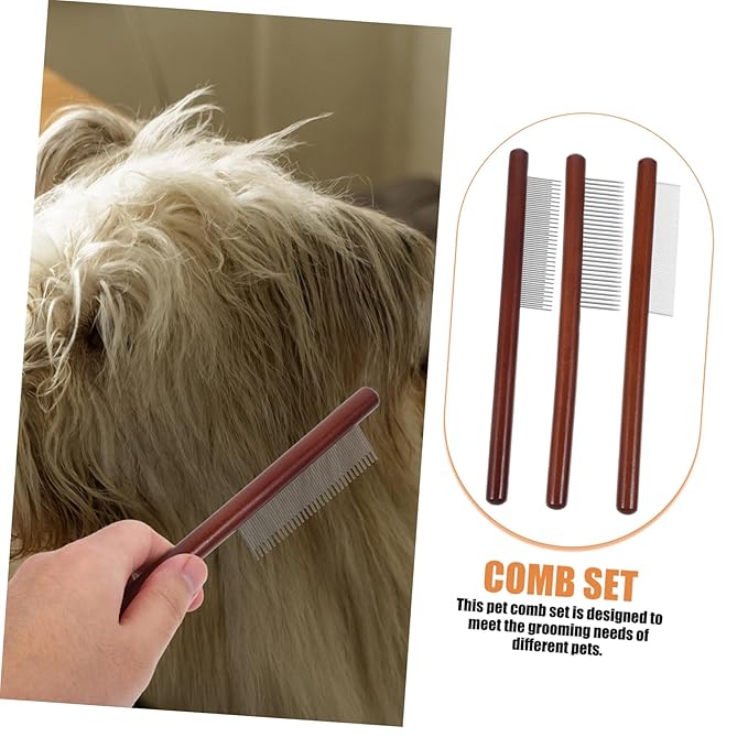 Garneck 3pcs Pet Grooming Comb Handle Comb for Cats Dematting Tool for Fur Types Portable Easy to Use Pet Supply