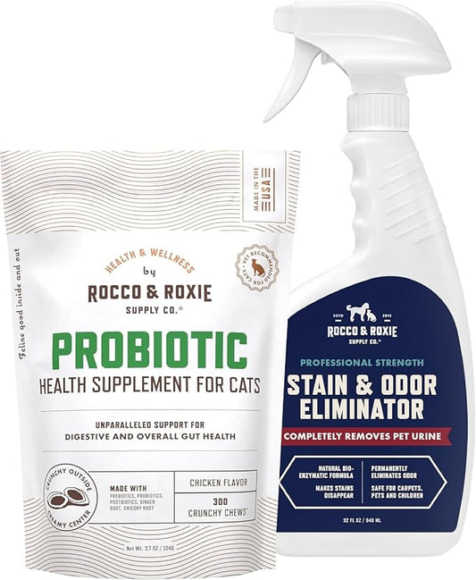 Rocco & Roxie Cat Probiotic Supplements & Stain & Odor Eliminator Bundle