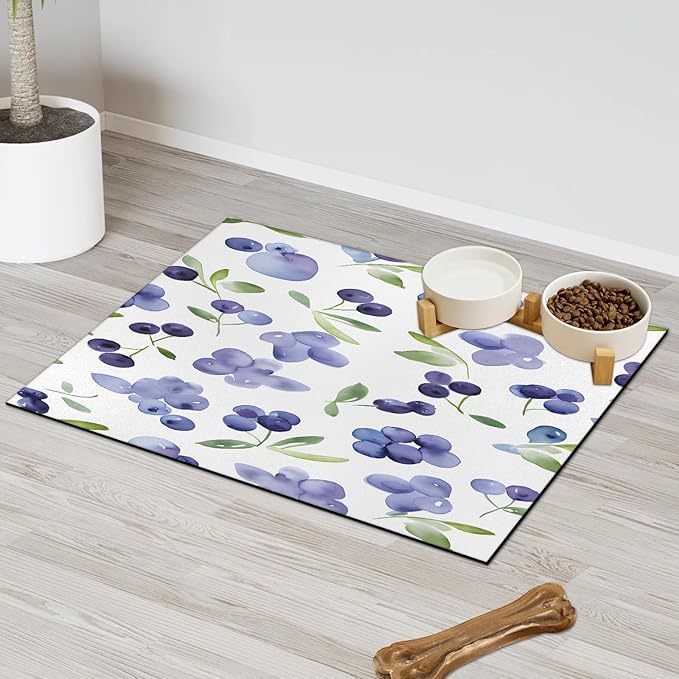 Grape Dog Food Mat for Floors Absorbent Dog Bowl Mat for Food and Water Dispenser Quick Dry Cat Food Placemat Pet Supplies 16" x 24", Watercolor Fruit