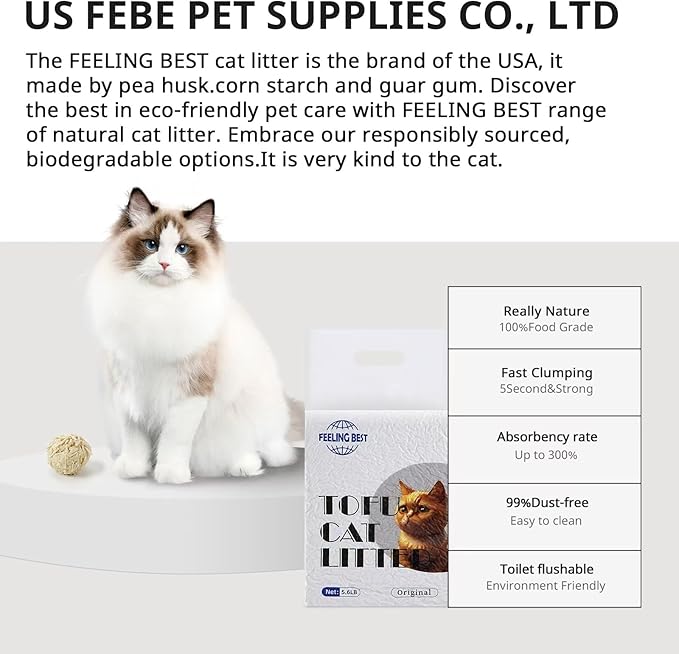 Tofu Cat Litter 22.4LB(5.6lb×4bag) Green Tea Clumping, 100% Natural Raw Materials, Flushable,Ultra Absorbent and Fast Drying,Solubility in Water,Really Dust-Free,Less Scattering