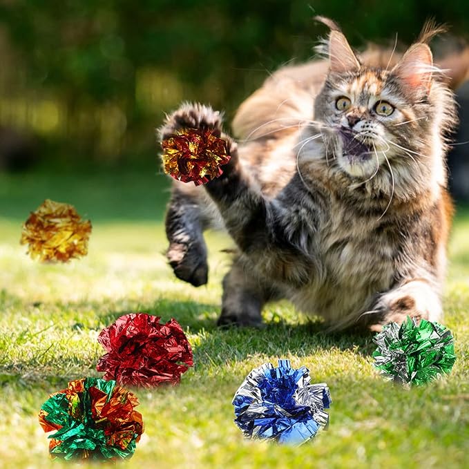 Silkfly 50 Pcs Polyester Film Crinkle Balls Cat Toys 2.36" Interactive Crinkle Ball, Colorful Balls Chew Toy for Cat Chase Ball Toys Attract Cats for Indoor Cats and Kittens to Keep Fit and Active