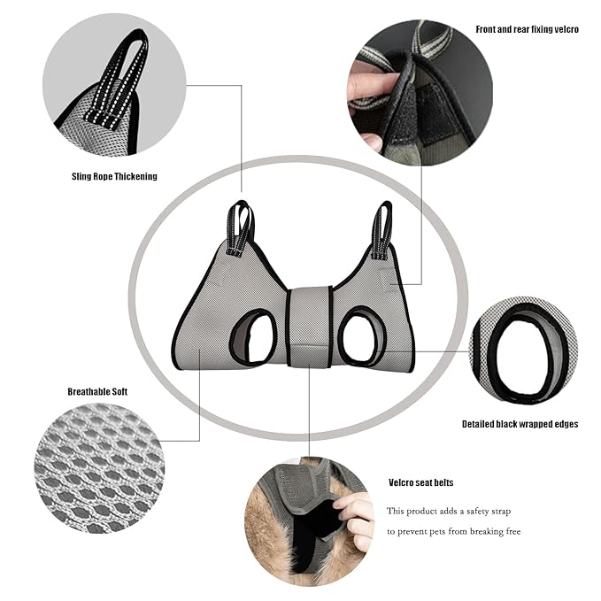 Pet Grooming Hammock with Safety Belt for Nail Clipping, Cat Bathing Bag for Nail Trimming, Dog Grooming Harness (XS, Check Size Chart)