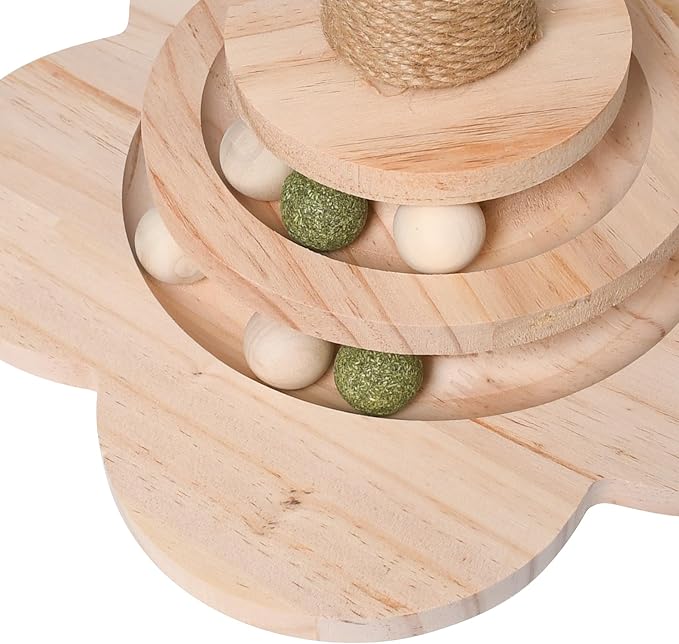 Cat Scratching Post, 50cm Cat Scratcher Toy, Natural Woven Sisal and Wood Interactive Cat Toys with Lanyard Ball, Ball, Feather (Feather Color is Random)