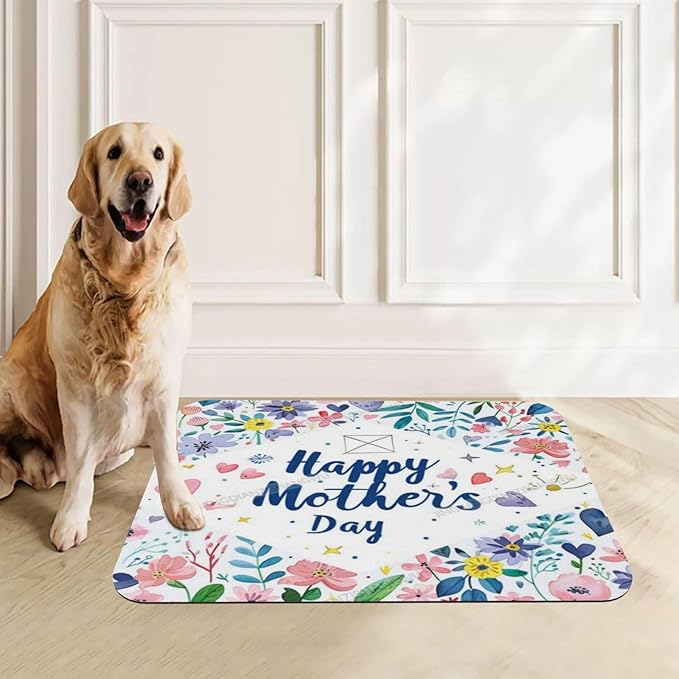 Pet Feeding Mat for Dogs Cats Happy Mother's Day Floral Gift for Mom EB Absorbent Dog Food Mat Non-Slip Waterproof Placemat Quick Dry Pet Supplies Bowl Mats