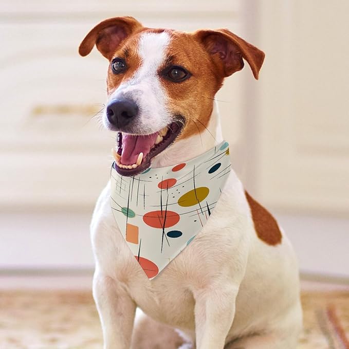 Dog Bandana Spring Pet Scarf Adjustable Triangle Modern Mid Century Printing Dog Bib Washable Polyester Puppy Bandana for Small Medium Large Dogs Cat Birthday Party Supplies