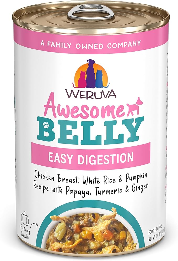 Weruva Awesome Belly Wet Dog Food, Chicken, White Rice & Pumpkin with Papaya, 14oz Can (Pack of 10)