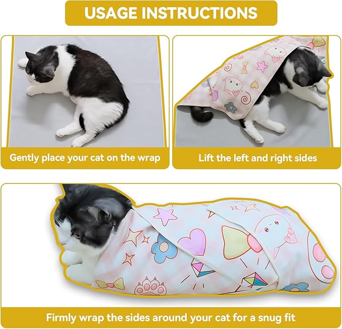 BFNN Cat Grooming Wrap for Cutting Nails, 27.6" Anti-Escape Calming Cat Swaddle Wrap for Medicine, Nail Clipping, Teeth Brushing, Ear Cleaning, Self-Adherent Burrito Restraint, (Tiger Print, L)