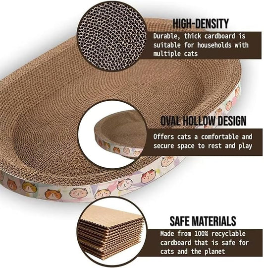 2PCS Cat Cardboard Scratcher with Toys, Oval 16.7" x 12.8" Kitty Scratching Board for Indoor Kitten Play Scratch Bed Sofa Furniture Protector