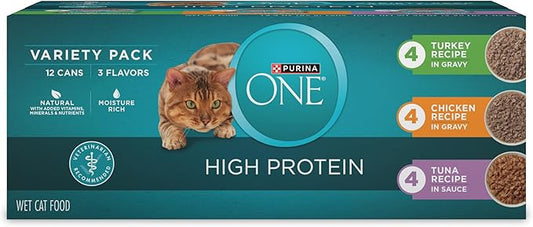 Purina ONE Natural, High Protein Cat Food Variety Pack, Turkey, Chicken and Tuna Recipes - (2 Packs of 12) 3 oz. Cans