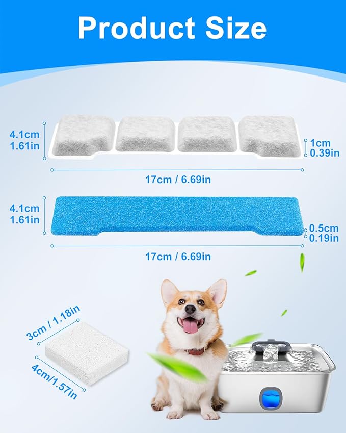 8 Set Dog Water Fountain Filter Compatible with SIBAYS 15L/4Gal Pet Fountain, Fit for Kastty Dog Water Fountain Stainless Steel, Keeping Pet Water Clean
