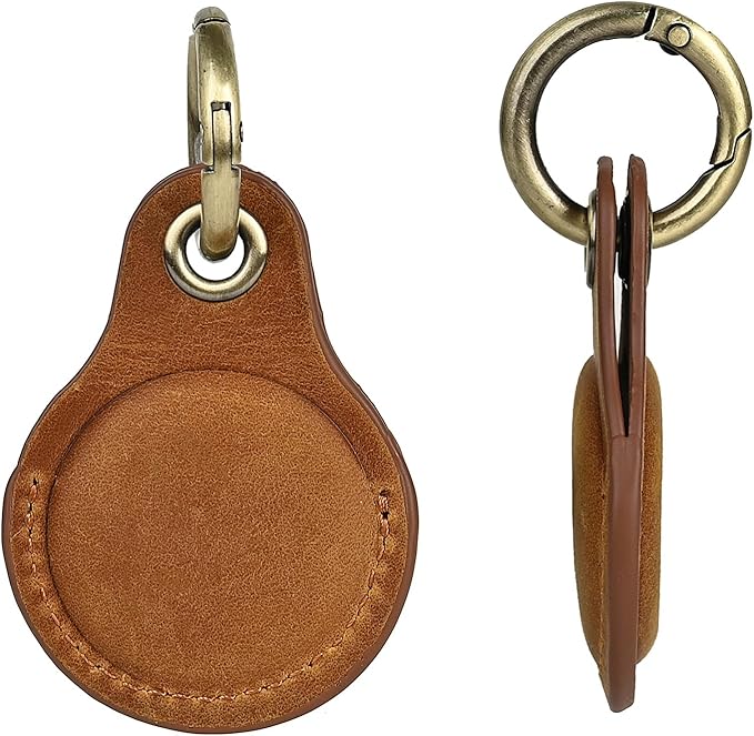 Tusks Land for Airtag Keychain, Compatible with Apple AirTag Holder, Genuine Leathe Anti-Loss Tracker Case for Dogs, Cats, Pets, Keys, Bags, Luggage, Durable & Stylish Accessory