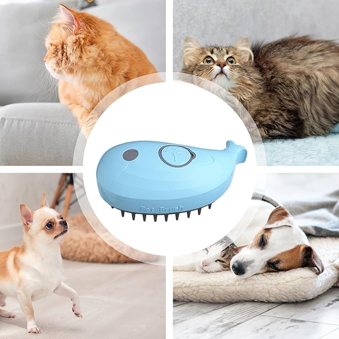 Cat Steam Brush, Cute Whale Shape Hair Brush Cat Dog Pet Brush Massager Steam, Cat Grooming Brush, Pet Comb Massage Brush, Rechargeable Cat Hair Brush, Flyaway Hair Prevention Cat Grooming Brush (A)