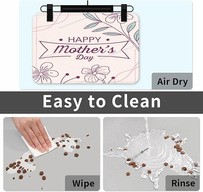 Pet Feeding Mat for Dogs Cats Happy Mother's Day Floral Gift for Mom Classic Fx Absorbent Dog Food Mat Non-Slip Waterproof Placemat Quick Dry Pet Supplies Bowl Mats