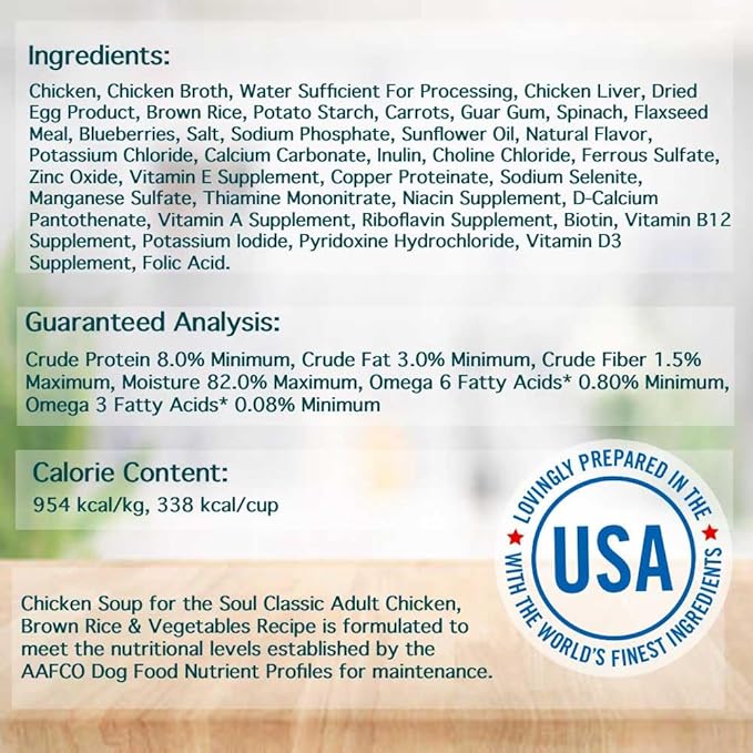 Chicken Soup for The Soul All Natural Premium Adult Wet Dog Food, Real Meat First Ingredient, No by-Products, Chicken, Brown Rice & Vegetables Cuts in Gravy, 13oz (Pack of 12)