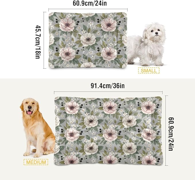 Dog Bed for Crate Washable Pet Sleep Pad, Floral Print Kennel Mat with Non-Slip Bottom, Soft Fluffy Supplies Pet for Dogs and Cats (24x18 inch)