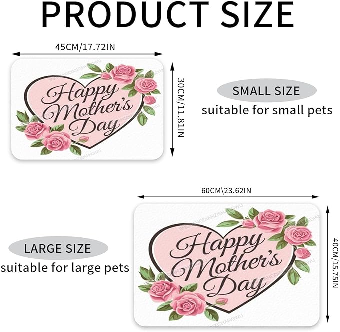Dog Food Mat Dog Mat for Food and Water 18X12In Happy Mother's Day Floral Gift Mom Df No Stains Cat Pet Feeding Mats Water Bowl for Messy Drinkers