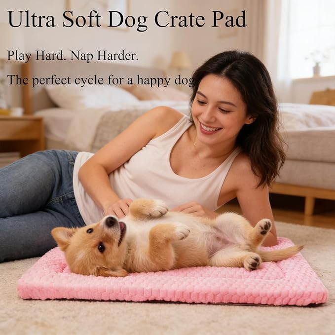 Dog Bed Mat, Reversible Dog Crate Pad - Comfortable Kennel Mat for Dogs & Cats, Machine Washable Dog Bed Suitable for Kennel, Cage or Home Travel(Pink, 30" L*20" W*1.5" Th)
