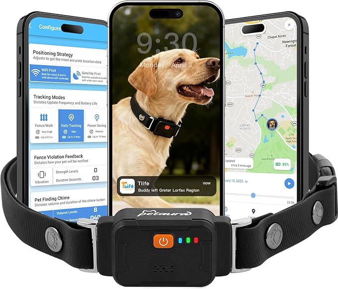 Smart Dog GPS Tracker Collar, First Year Free Subscription, Real-Time Location, Geo-Fence Alerts, Route History, IPX7 Waterproof, 4G Built-in SIM, Health Monitoring