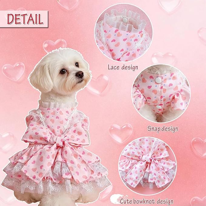 Small Dog Dress | Cute Adjustable Pet Supplies | Kitten Summer Clothes Dog Set - for All Breeds Daily Use Outdoor Walk Photo Shoot Summer