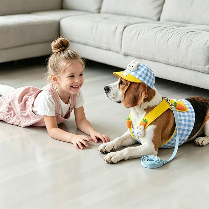 No Pull Dog Harness | Pet Accessories With Hat - Dog Training Harness Vest Leash | For Puppies Daily Outdoor Activities Including Shopping Running