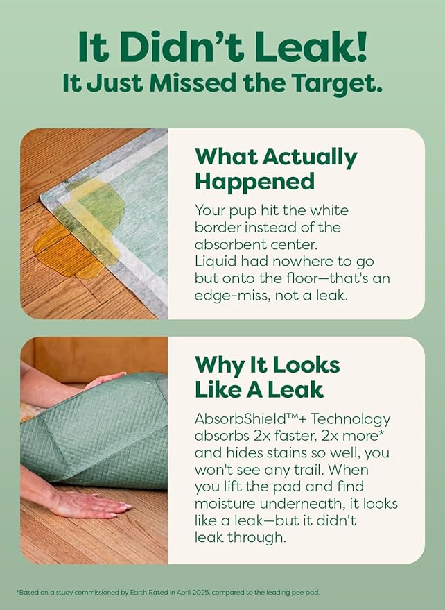 Earth Rated Max Absorbency Puppy Pee Pads for Dogs Absorbs 2X Faster & 2X More, Leak-Proof, Odor Control Potty Training, Unscented, XL, 28” x 34”, 40 Count