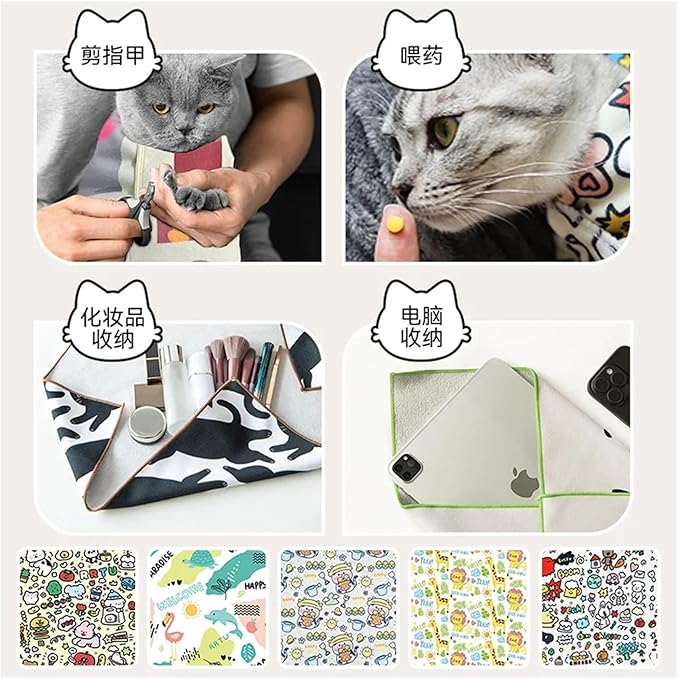 Self-Adherent Cat Grooming Wrap - Bite, Scratch, Escape Swaddle for Nail Clipping & Medicine Administration(White)
