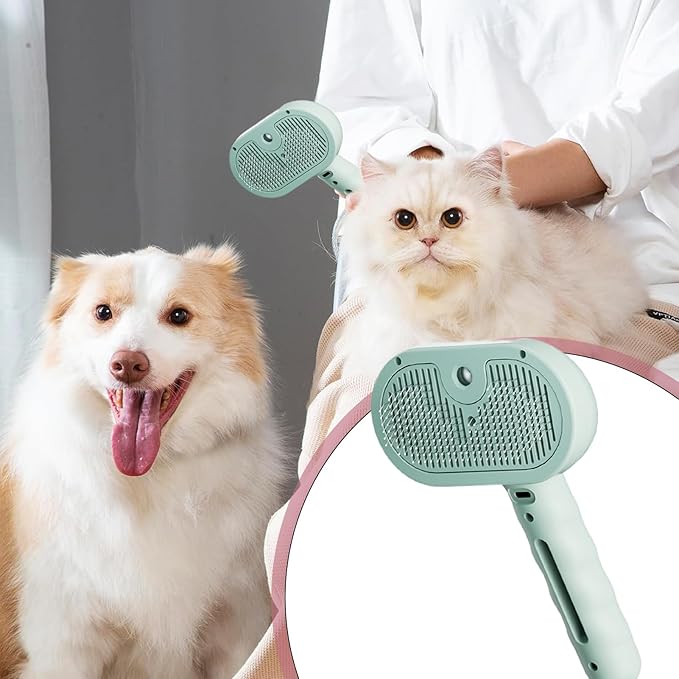 Cat Defur Comb, USB Rechargeable Pet Steaming Brush, 35ml Water Tank Spray Grooming Tool, Indoor Cat Dog Hair Removal Massage Comb, Pet Depilatory Cleaning Supply, for Pets Care Use
