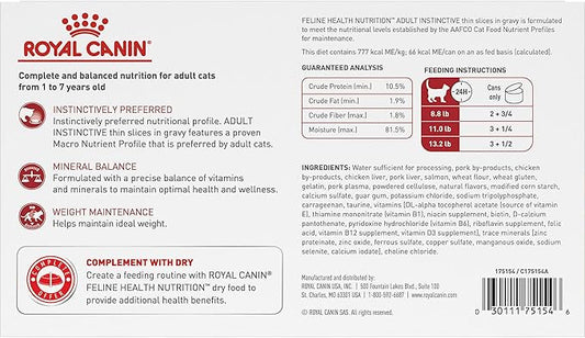 Royal Canin Feline Health Nutrition Adult Instinctive Adult Thin Slices in Gravy Cat Food, 3 oz (Pack of 18)