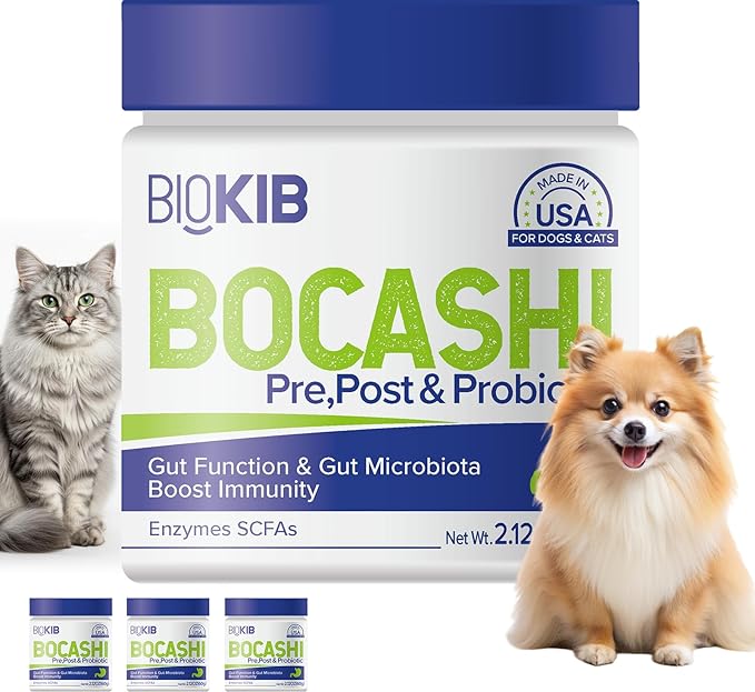 BOCASHI Probiotics Food Toppers for Dogs & Cats, Pet Fermented Nutritional Powder for Digestive Health, Gut Support, Diarrhea & Constipation, Immune Booster - Natural, Made in USA - 240 Scoops