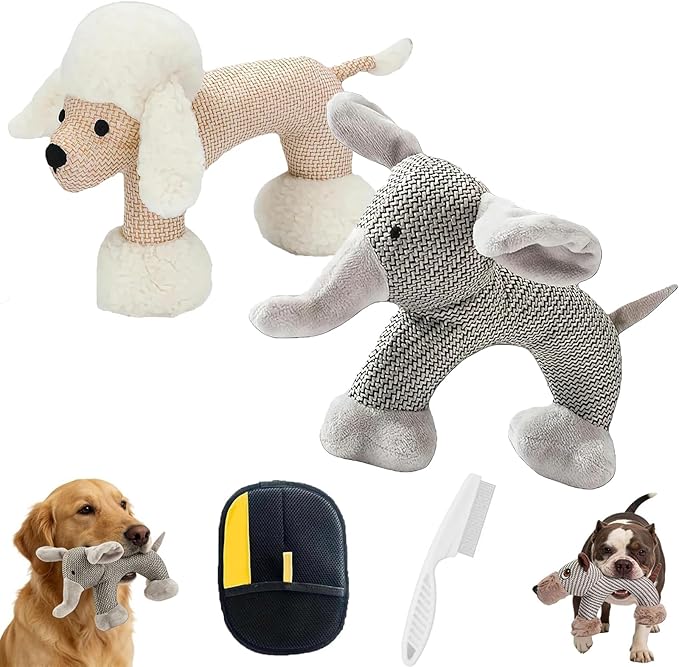 Linen Safari Companions, Squeaky Dog Chew Animals, Strudy Linen Fabric, Relieve Boredom and Anxiety in Dogs (Dog +Monkey)