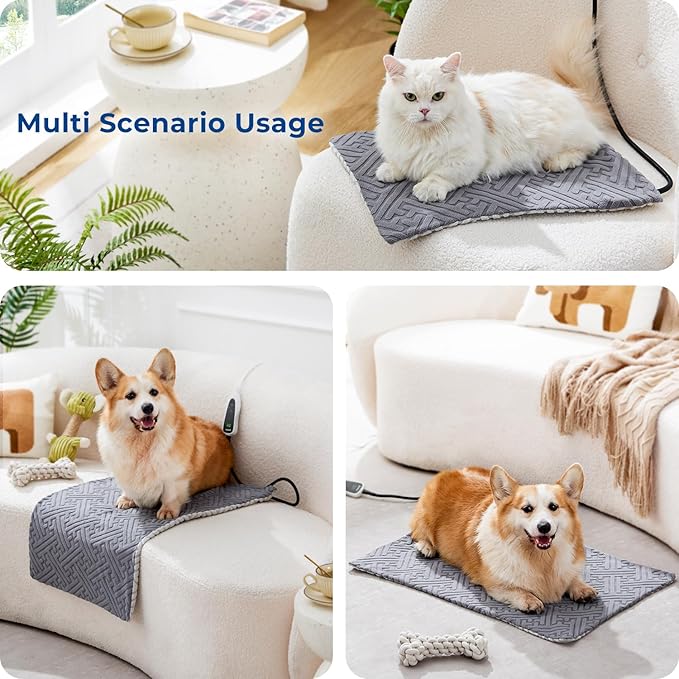 Dog Heating Pad 28x18 Inch - 11 Adjustable Temperature and 25 Timer Options, Heated Dog Bed Indoor Waterproof with Chew-Resistant Cord for Large Dogs