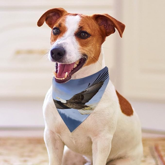 Dog Bandana Spring Pet Scarf Adjustable Triangle Bald Eagle Flying Printing Dog Bib Washable Polyester Puppy Bandana for Small Medium Large Dogs Cat Birthday Party Supplies