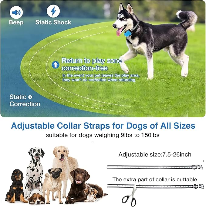 Electric Fence for 2 Dogs, Underground Dog Fence System, 2 Rechargeable Collars, Waterproof, for Small Medium and Large Dogs