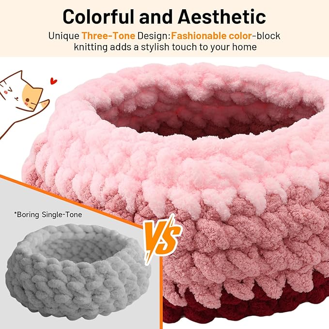Rondo Cat Nest for Indoor Kitten Cloud Pink Handwoven Washable Cat Nest Bed Extra Soft Round Cave House Furniture