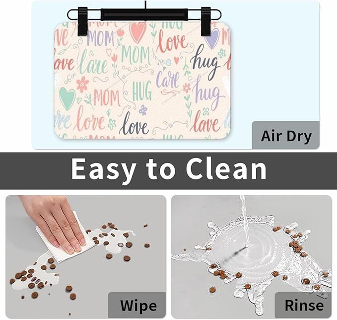 Dog Food Mats for Floors Absorbent Pet Cat Food Mat Happy Mom Hug Love Mum Non Slip Dogs Bowl Mats for Water Dog Placemats Feeding Mat Pet Supplies 24x16In